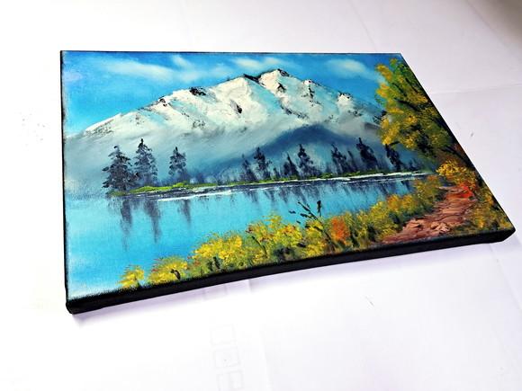 Pintura Decorativa Tela - Paisagem, Montanhas, Árvores, Lago