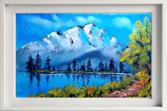Pintura Decorativa Tela - Paisagem, Montanhas, Árvores, Lago