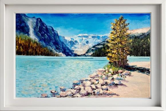 Pintura Óleo Sobre Tela - Paisagem, Montanhas, Árvores, Rio.