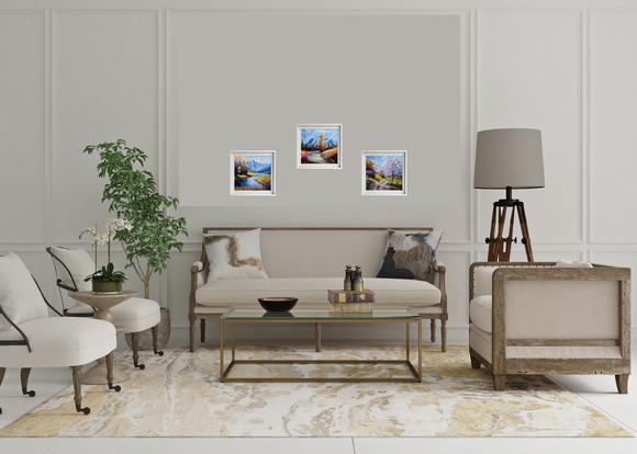 Quadro Óleo Sobre Tela - Paisagem, Montanhas, Árvores.