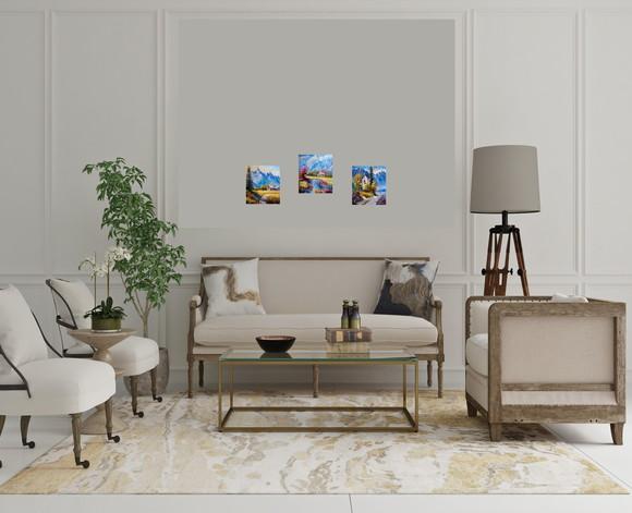Quadro Óleo Sobre Tela - Paisagem, Montanhas, Casa de Campo.