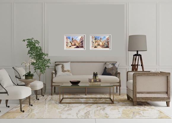 Quadro Paisagem Cidade Histórica Aquarela - Decoração 02