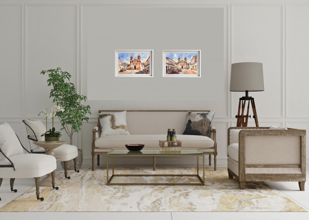 Quadro Paisagem Cidade Histórica Aquarela - Decoração 23