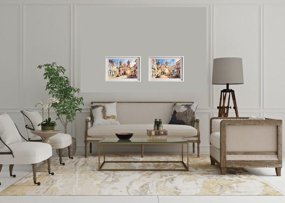 Quadro Paisagem Cidade Histórica Aquarela - Decoração 04