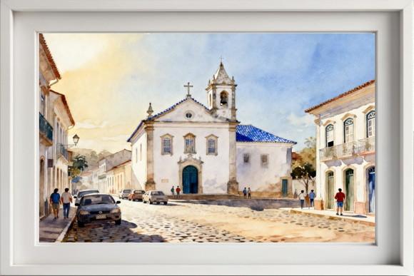 Quadro Paisagem Cidade Histórica Aquarela - Decoração 05