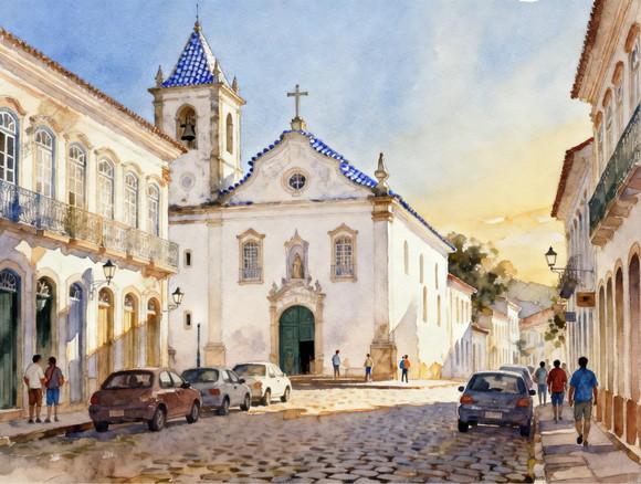 Quadro Paisagem Cidade Histórica Aquarela - Decoração 08