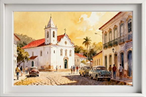 Quadro Paisagem Cidade Histórica Aquarela - Decoração 09