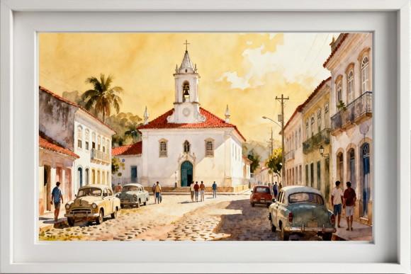Quadro Paisagem Cidade Histórica Aquarela - Decoração 11