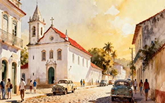 Quadro Paisagem Cidade Histórica Aquarela - Decoração 12