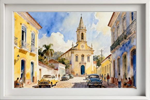 Quadro Paisagem Cidade Histórica Aquarela - Decoração 16