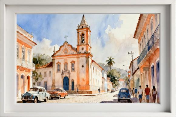 Quadro Paisagem Cidade Histórica Aquarela - Decoração 17