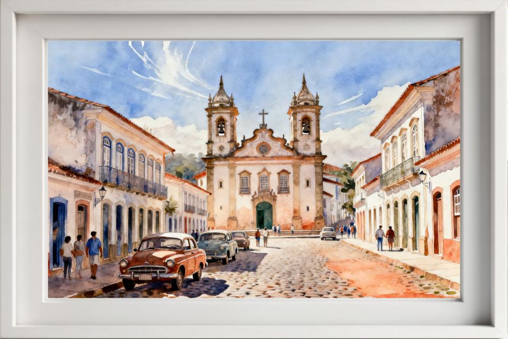 Quadro Paisagem Cidade Histórica Aquarela - Decoração 24