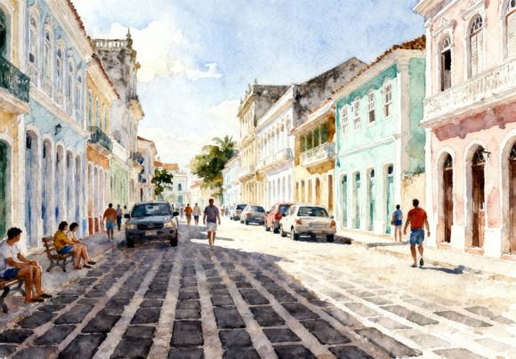Quadro Paisagem de Olinda Pe Aquarela - Decoração Ol03