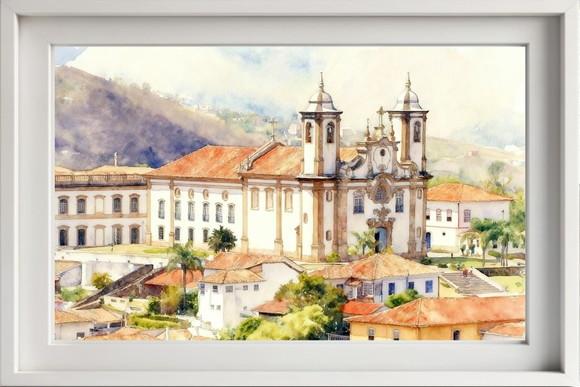 Quadro Paisagem de Ouro Preto Mg Aquarela - Decoração 03