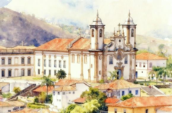 Quadro Paisagem de Ouro Preto Mg Aquarela - Decoração 03