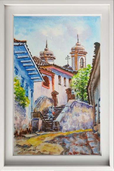 Quadro Paisagem de Ouro Preto Mg Aquarela - Decoração 02