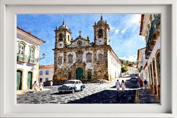 Quadro Paisagem de Ouro Preto Mg Aquarela - Decoração Op01