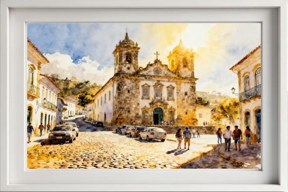 Quadro Paisagem de Ouro Preto Mg Aquarela - Decoração Op02