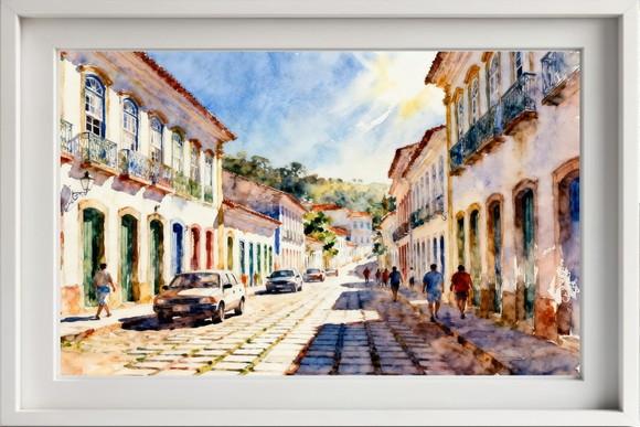Quadro Paisagem de Ouro Preto Mg Aquarela - Decoração Op05
