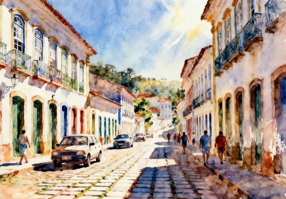 Quadro Paisagem de Ouro Preto Mg Aquarela - Decoração Op05