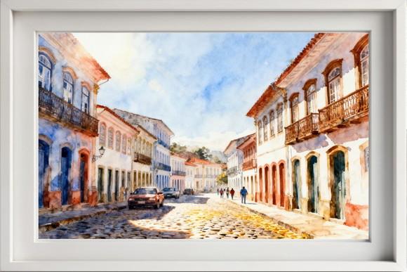 Quadro Paisagem de Ouro Preto Mg Aquarela - Decoração Op08