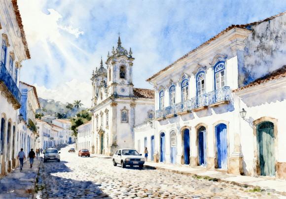 Quadro Paisagem de Ouro Preto Mg Aquarela - Decoração Op07