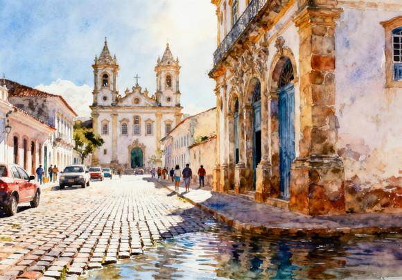 Quadro Paisagem de S J D Rei Mg Aquarela - Decoração Sr02