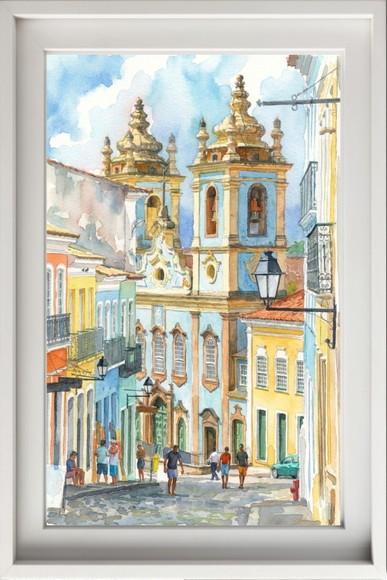 Quadro Paisagem de Salvador Ba Aquarela - Decoração 02