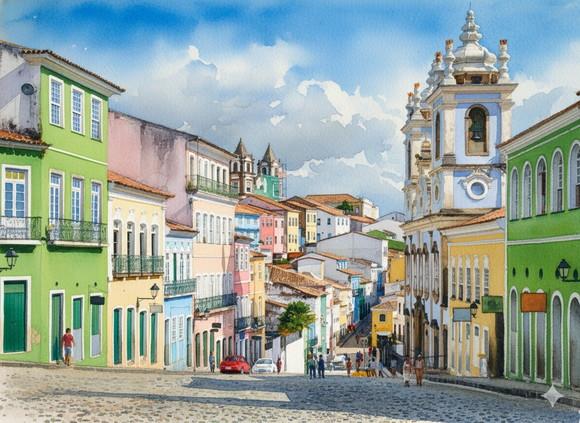 Quadro Paisagem de Salvador Ba Aquarela - Decoração 01