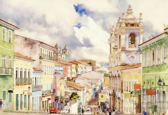 Quadro Paisagem de Salvador Ba Aquarela - Decoração 03