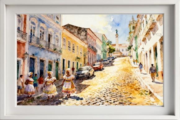 Quadro Paisagem de Salvador Ba Aquarela - Decoração Sa03