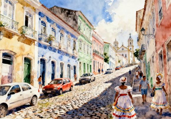 Quadro Paisagem de Salvador Ba Aquarela - Decoração Sa02