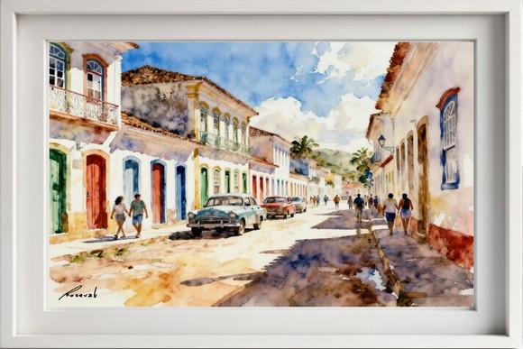 Quadro Paisagem de Tiradentes Mg Aquarela - Decoração Tr04