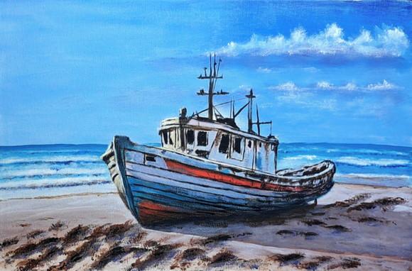 Quadro Praia Acrílica - Mar Azul Barco 8