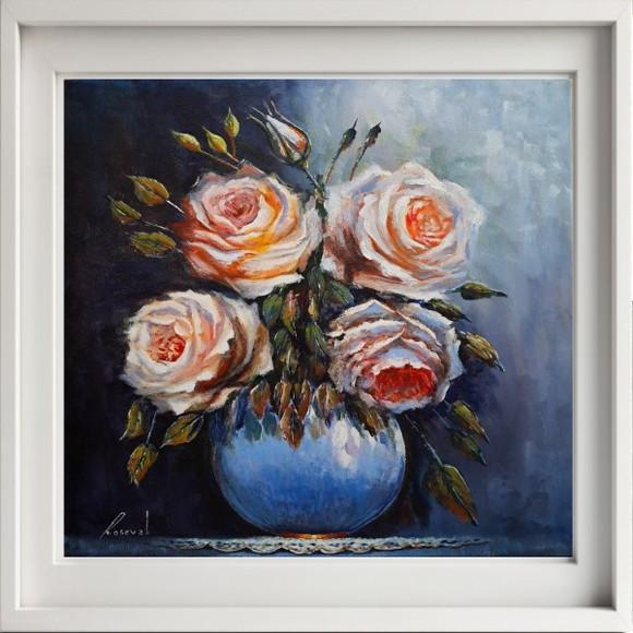 Quadro Pintado à Mão - Rosas Brancas