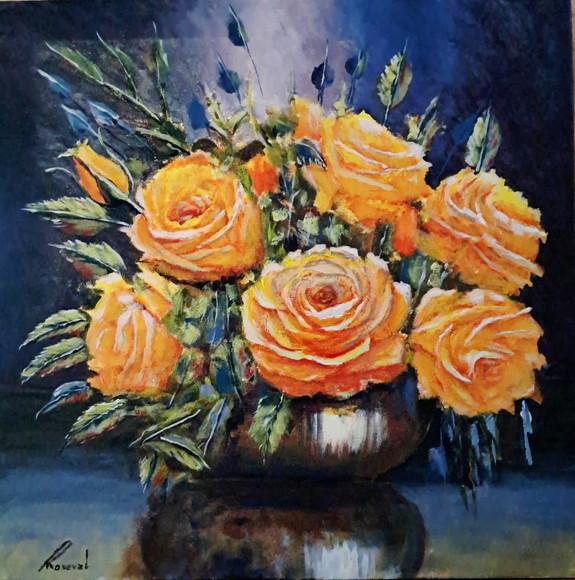 Quadro Pintado à Mão - Rosas Amarelas