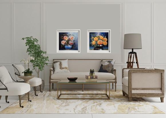 Quadro Pintado à Mão - Rosas Brancas