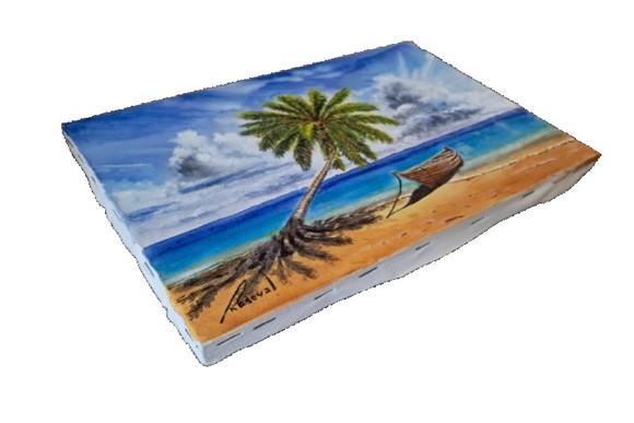 Quadro Praia Acrílica - Mar Azul Coqueiros Barco 12