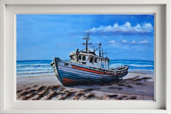 Quadro Praia Acrílica - Mar Azul Barco 8