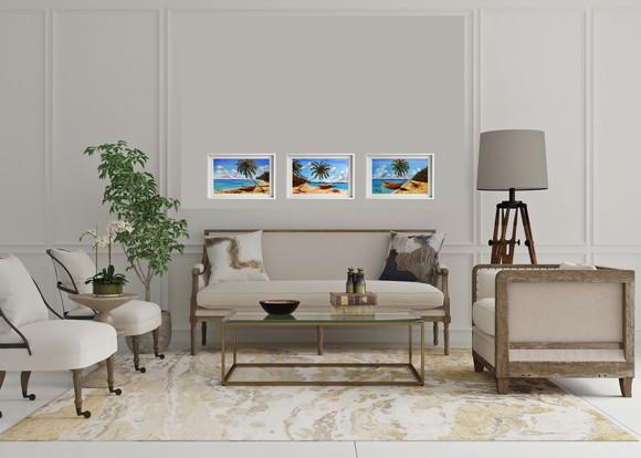 Quadro Praia Acrílica - Mar Azul Coqueiros Barco 17