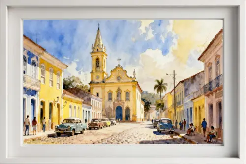 Quadro Paisagem Cidade Histórica Aquarela - Decoração 14