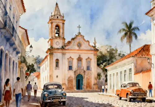 Quadro Paisagem Cidade Histórica Aquarela - Decoração 20