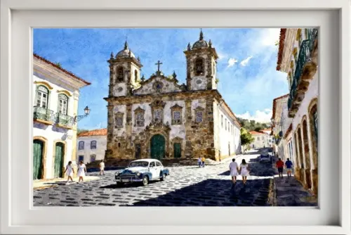 Kit 2 Quadros Aquarela Ouro Preto Mg - Frete Único 1-2