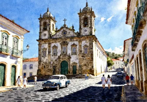Kit 2 Quadros Aquarela Ouro Preto Mg - Frete Único 1-2