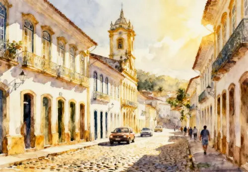 Kit 2 Quadros Aquarela Ouro Preto Mg - Frete Único 5-6