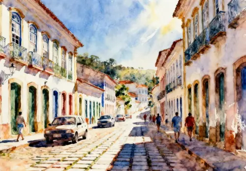 Kit 2 Quadros Aquarela Ouro Preto Mg - Frete Único 5-6