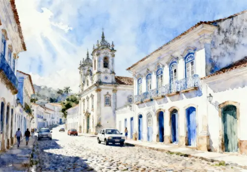 Kit 2 Quadros Aquarela Ouro Preto Mg - Frete Único 7-8