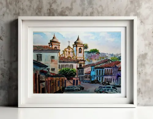 Paisagem de Ouro Preto Aquarela - Decoração Sala, Escrit. 01
