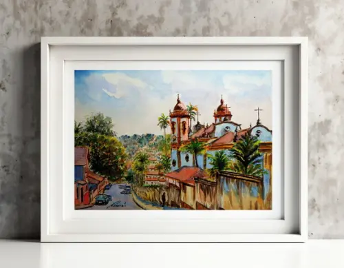Paisagem de S J Del Rei Aquarela - Decoração Sala, Escrit 01