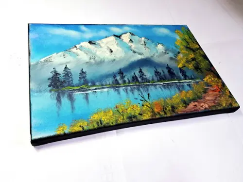 Pintura Decorativa Tela - Paisagem, Montanhas, Árvores, Lago
